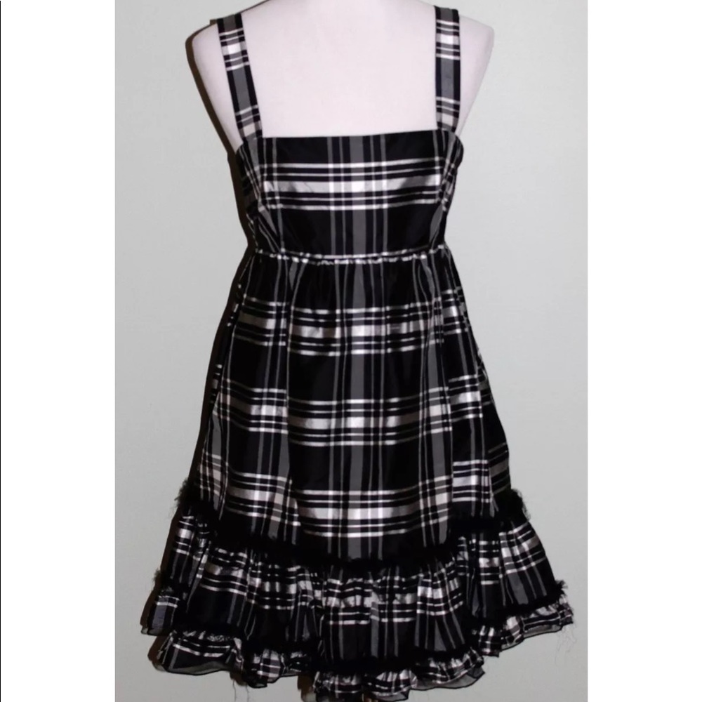 Alice + Olivia Dress Size M Black White Plaid Silk